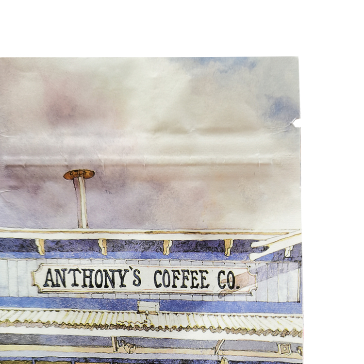 Close view of the upper storefront illustration and top area