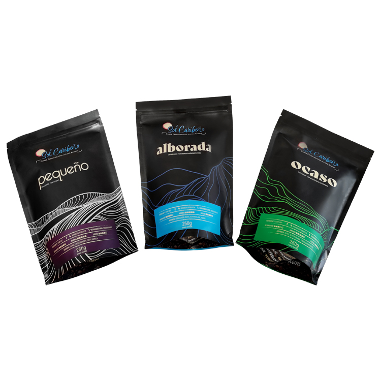 Three pouch fronts laid at different angles