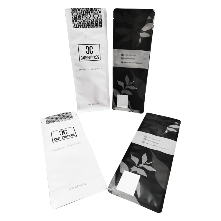 White and dark coffee bags in an angled arrangement