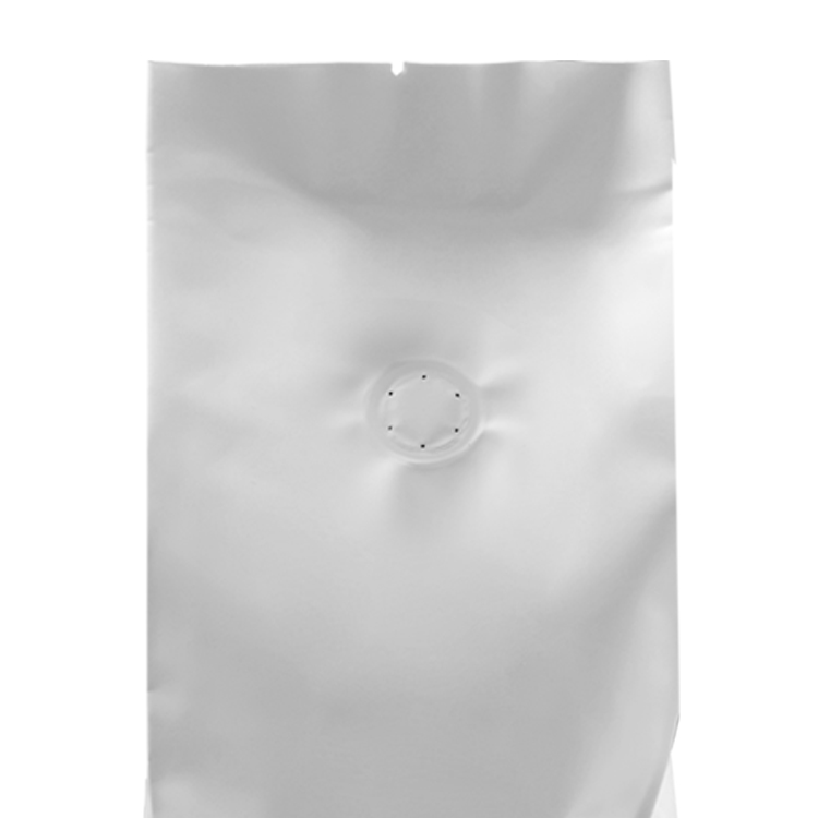 Close view of a valve on a plain white bag panel